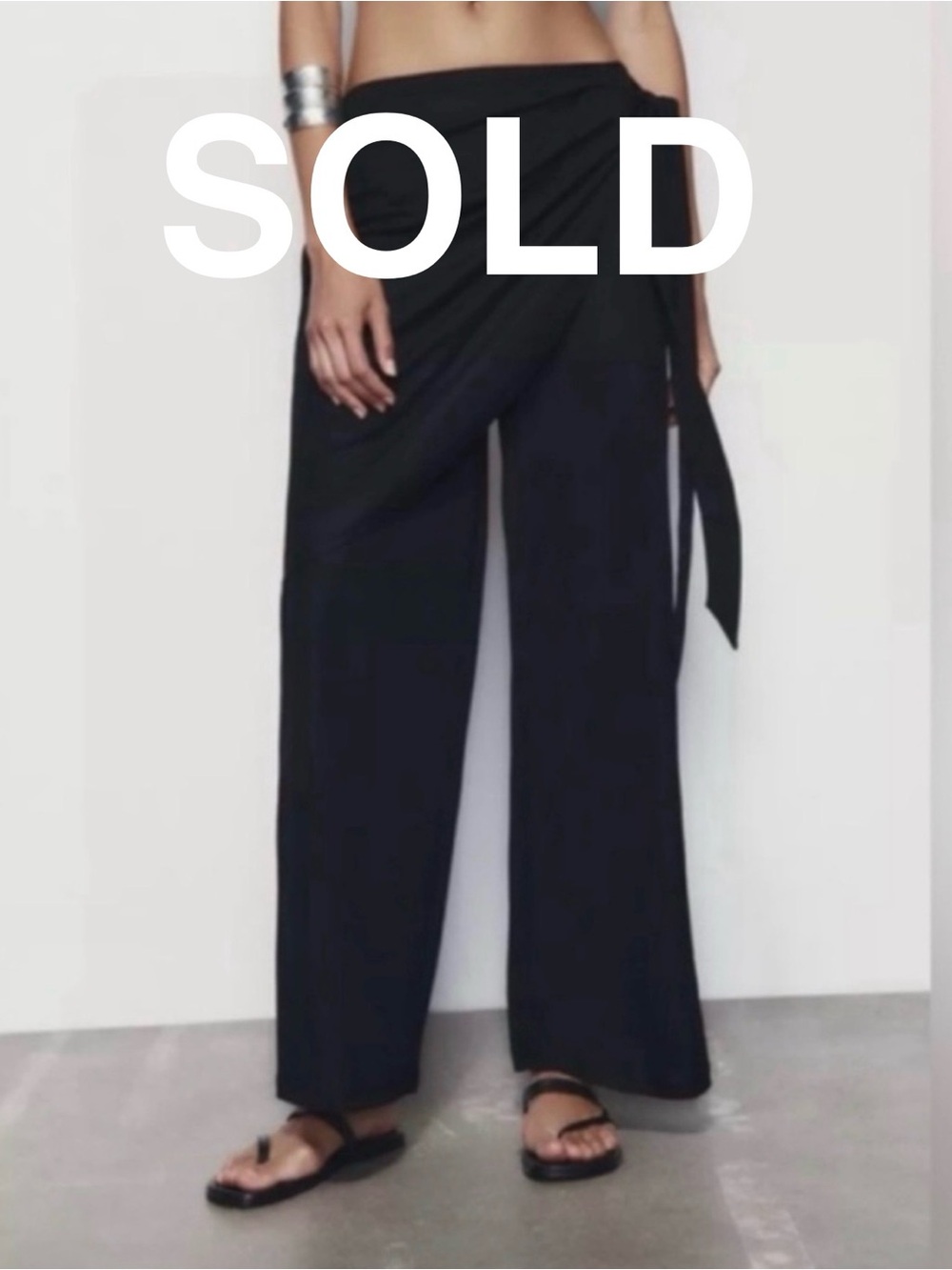 Zara Black Wrap-Detail Wide Leg Pants